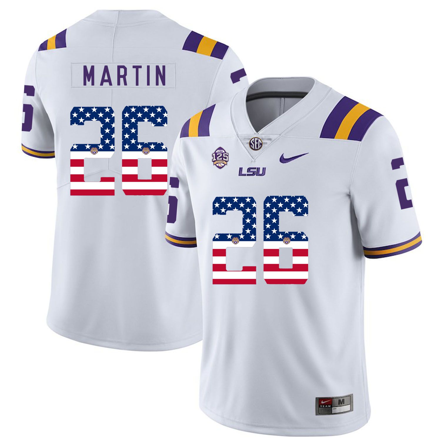 Men LSU Tigers #26 Martin White Flag Customized NCAA Jerseys
